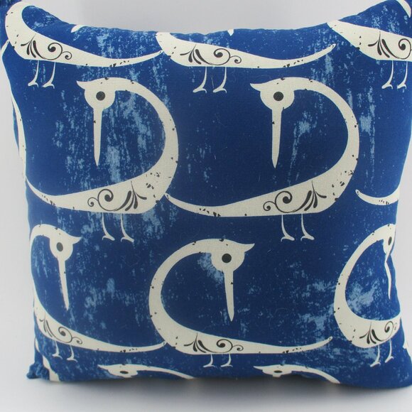 14" Navy Blue and White Exotic Phoenix Pillow. - Picture 3 of 6
